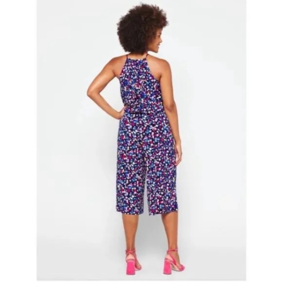Maggy London Lottie Floral Knit Cropped Jumpsuit Navy Sky Size 2 - NWT - Picture 2 of 16